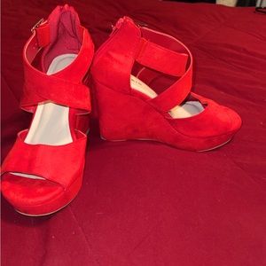 Torrid red suede wedge heels